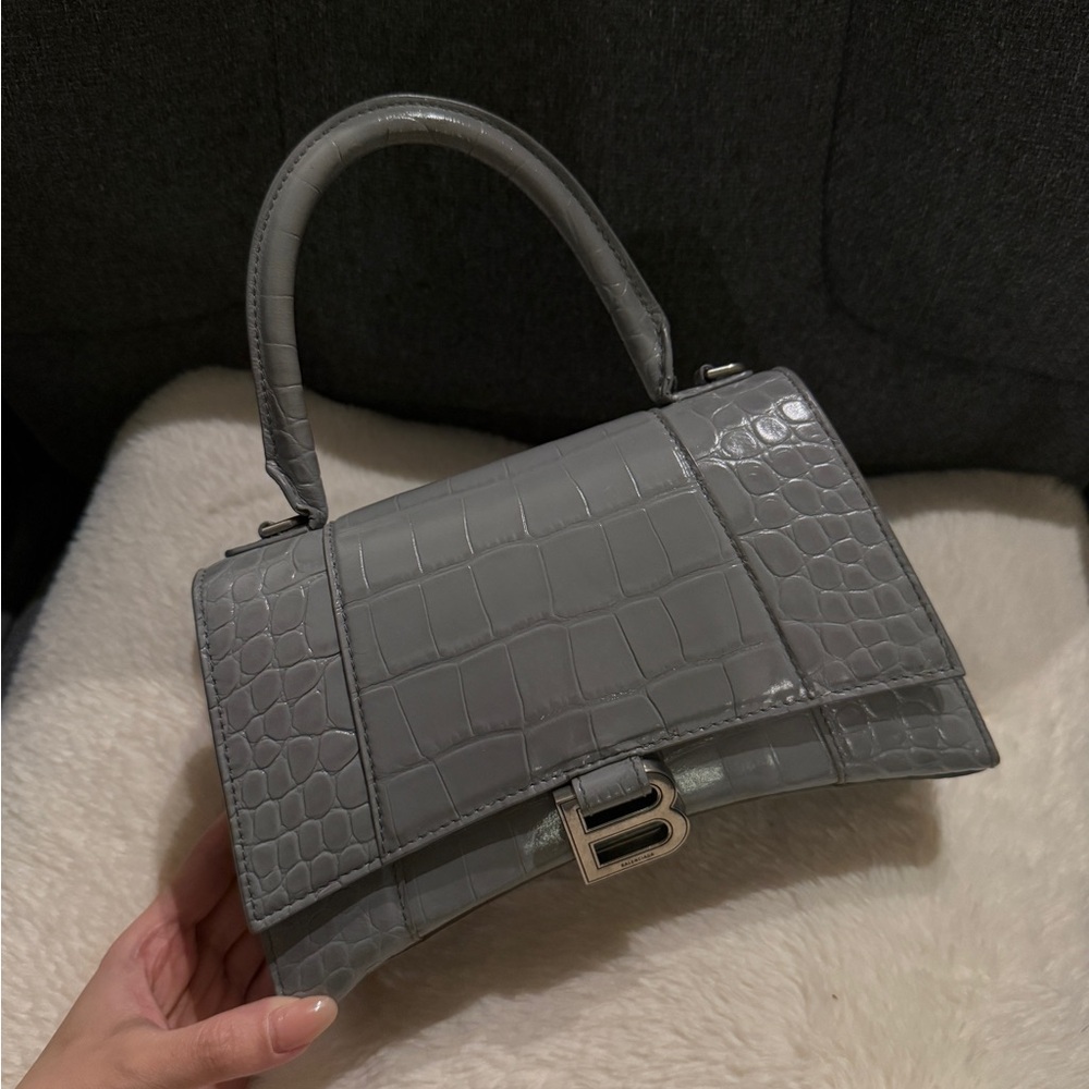 Balenciaga Gray Crocodile-Embossed Hourglass Bag